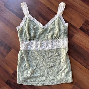Y2K Babydoll Top‎ Women Large Floral Lace Fairy Green Hippie Dainty 2000s